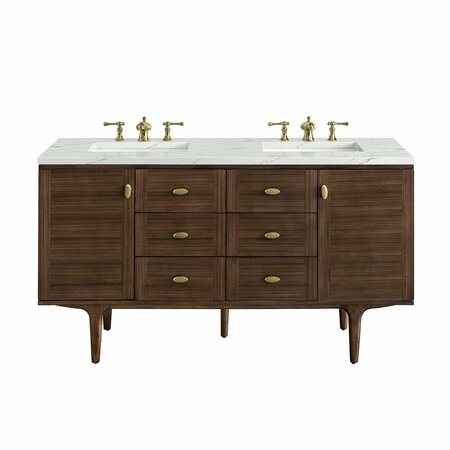 JAMES MARTIN VANITIES Amberly 60in Double Vanity, Mid-Century Walnut w/ 3 CM Ethereal Noctis Top 670-V60D-WLT-3ENC